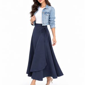 Elegant Layered Crepe Wrap Maxi Skirt