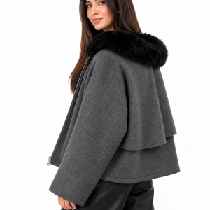 Fur-Collar Wool-Blend Jacket