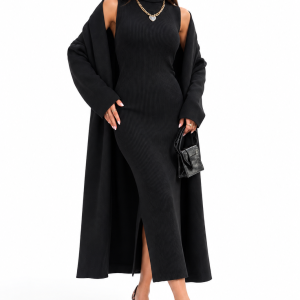 Turtleneck Dress & Long Cardigan Set