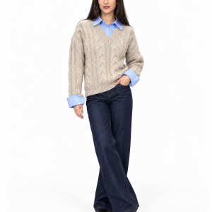 Cable Knit V-Neck Sweater