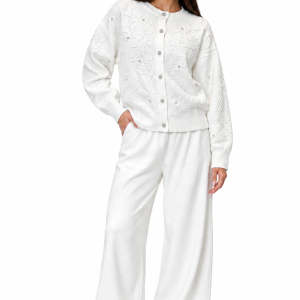 Embroidered Wool Knit Set – Ivory & Black