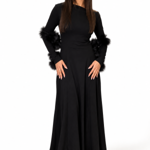 Fur Pom-Pom Maxi Dress